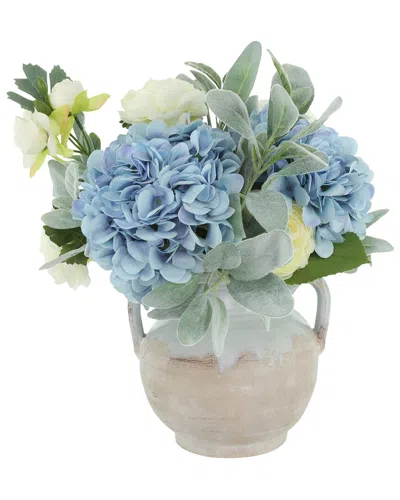 Creative Displays Handmade Faux Hydrangeas & Ranunculus In Glazed Ceramic Pot In Multi