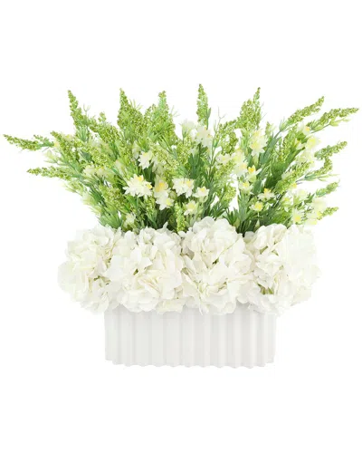 Creative Displays Handmade Faux Hydrangeas & Wild Heather In Ceramic Vase In White