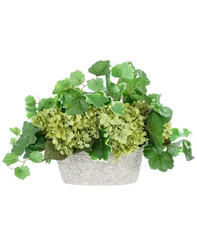 Creative Displays Handmade Faux Hydrangeas Arranged With Geranium Leaves In  Stone Vase In White