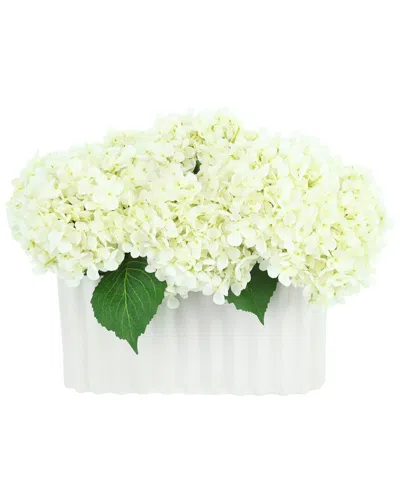 Creative Displays Handmade Faux Hydrangeas In Pleated Ceramic Vase In Green