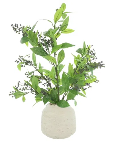 Creative Displays Handmade Faux Laurel Leaves & Berries In Fiberstone Vase In Green