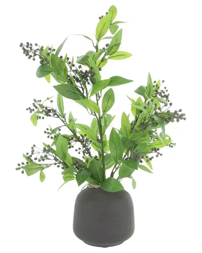 Creative Displays Handmade Faux Laurel Leaves & Berries In Fiberstone Vase In Green