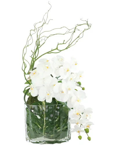 Creative Displays Handmade Faux Orchid Arrangement With Philodendron In Vase In White