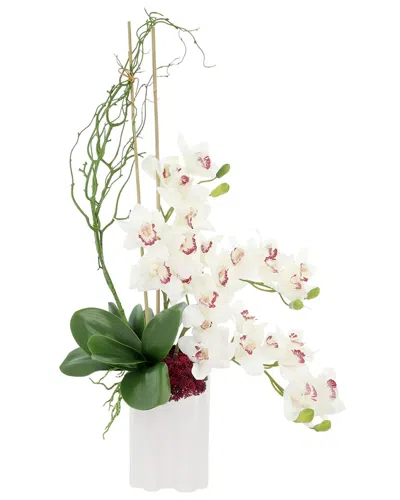 Creative Displays Handmade Faux Orchid Arrangement With Sedum In Ceramic Vase In White