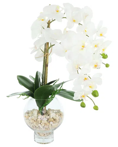Creative Displays Handmade Faux Orchids Arranged In Glass Vase With Rocks In White