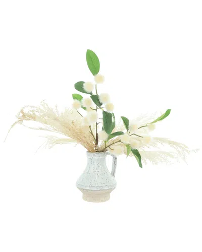 Creative Displays Handmade Faux Pampas & Globe Thistle In Decorative Ceramic  Jar In Green