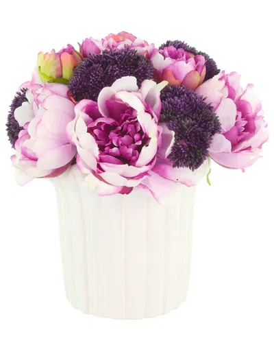 Creative Displays Handmade Faux Peonies & Sedum In Ceramic Vase In Multi