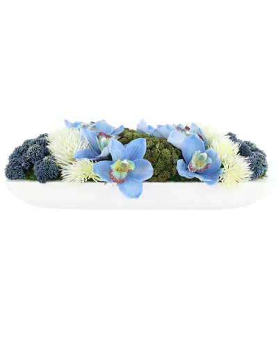 Creative Displays Handmade Faux Sedum & Orchid Arrangement In Fiberstone  Planter In Blue