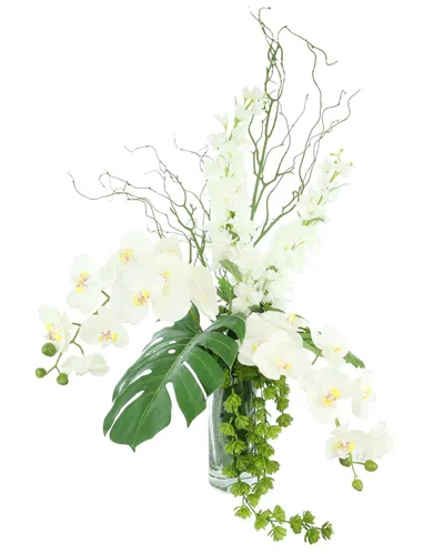 Creative Displays Handmade Faux Tropical Centerpiece With Orchids & Monstera  Leaves In White