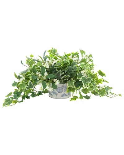 Creative Displays Handmade Faux Variegated Ivy & Budding Flowers In A  Decorative Vase In Green