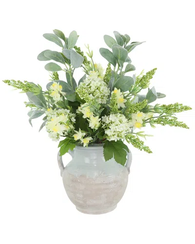 Creative Displays Handmade Faux Viburnum & Heather Arranged In Glazed Ceramic Pot In Green