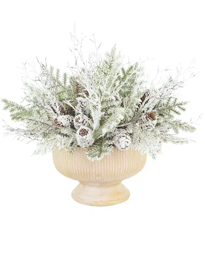 Creative Displays Handmade Flocked Holiday Centerpiece In Pedestal Vase In White