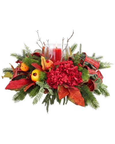 Creative Displays Handmade Holiday Candleholder With Hydrangeas & Pomegranates In Multi