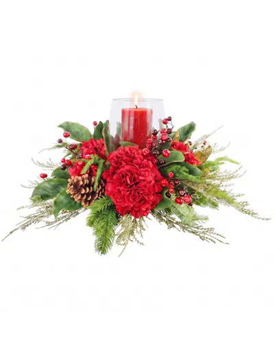 Creative Displays Handmade Holiday Candleholder With Hydrangeas In Green