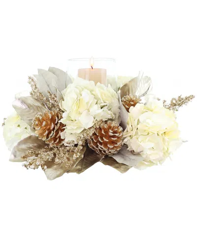 Creative Displays Handmade Holiday Candleholder With Hydrangeas In Gray