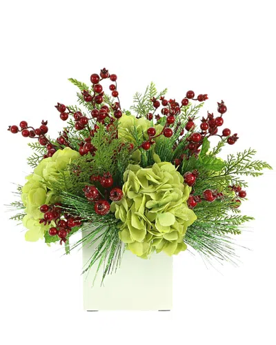 Creative Displays Handmade Holiday Centerpiece With Hydrangeas & Berries In Multi