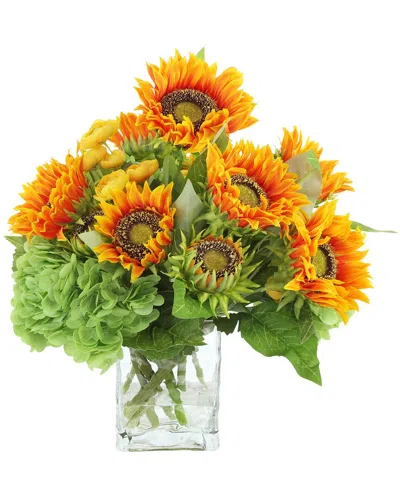 Creative Displays Handmade Hydrangea Fall Centerpiece In Wood Planter In Yellow