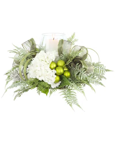 Creative Displays Handmade Modern Holiday Candleholder With Hydrangeas In Green