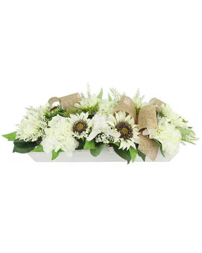 Creative Displays Handmade Sunflower Fall Arrangement In A Glass Ripple Vase In Neutral