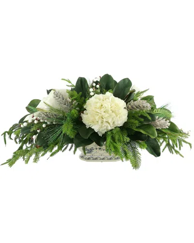 Creative Displays Holiday Cream Hydrangea Centerpiece With Pine In White