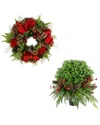 Creative Displays Holiday Set With 26in Christmas Wreath & Uv-rated Boxwood Topiary In Red