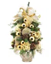 Creative Displays Holiday Tree With Cream Hydrangeas, Gold Ornaments And Bows In A Ceramic Pot In Cream