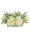 Creative Displays Hydrangea And Eucalyptus Arrangement In Cream Ceramic Oblong Vase In Cream