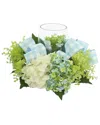 Creative Displays Hydrangea And Eucalyptus Glass Candle Holder Centerpiece With Bows In White
