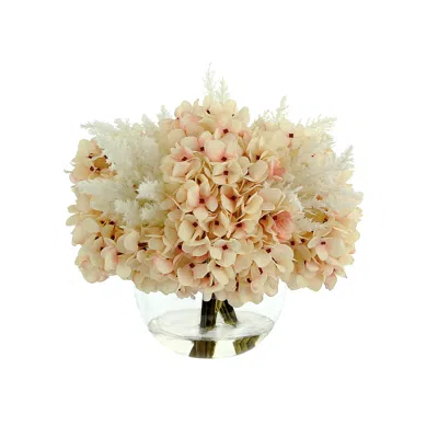 Creative Displays Hydrangea And Pampas Floral Arrangement In Round Glass Vase In White