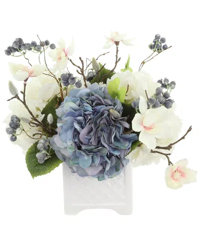 CREATIVE DISPLAYS CREATIVE DISPLAYS HYDRANGEA, BERRIS & MAGNOLIA ARRANGED IN CERAMIC POT