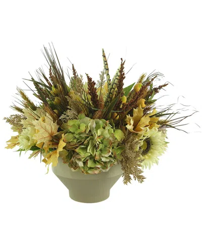 Creative Displays Hydrangea Fall Arrangement With Sunflowers And Wheat In Green
