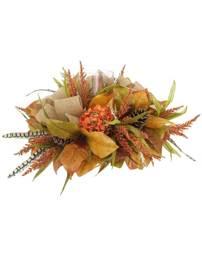 Creative Displays Hydrangea Fall Candleholder Centerpiece With Wheat &  Pinecones In Orange