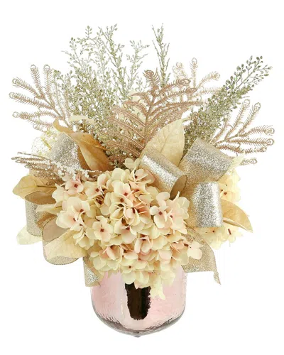 Creative Displays Hydrangea Holiday Arrangement With Glittery Leaves And Bows In Neutral