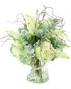 Creative Displays Hydrangea, Lamb's Ear & Vine In A Glass Vase With Acrylic Water In Teal
