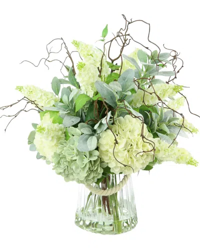 Creative Displays Hydrangea, Lamb's Ear & Vine In A Glass Vase With Acrylic Water In Teal