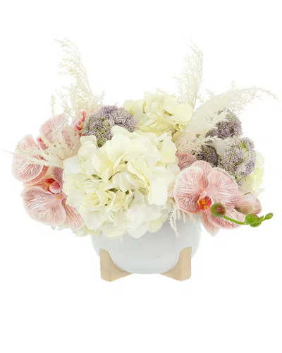 CREATIVE DISPLAYS CREATIVE DISPLAYS HYDRANGEA, PAMPAS & SEDUM ARRANGED IN CERAMIC POT