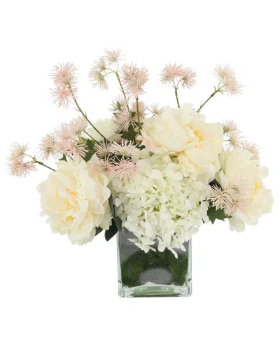 CREATIVE DISPLAYS CREATIVE DISPLAYS HYDRANGEA, PEONY & THISTLE ARRANGEMENT IN GLASS VASE