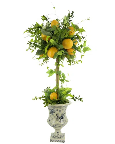 Creative Displays Lemons And Vine Topiary In Blue And White Ceramic Pedestal  Planter In Multi