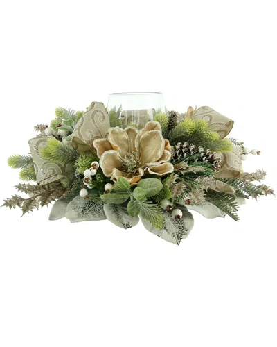 Creative Displays Magnolia Holiday Candleholder With Pine Leaves In Green
