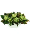 Creative Displays Magnolias And Artichokes Arranged In A Fiberstone Pot In White