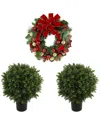 Creative Displays Modern Christmas Set With 26in Holiday Wreath & 2 Uv-rated Boxwood Drop-ins In Red