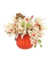 Creative Displays Modern Fall Arrangement With Cream Orchids & Pampas In  Pumpkin Vase In Brown