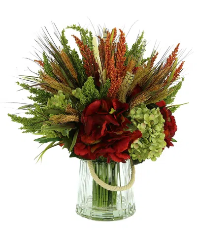 Creative Displays Modern Fall Arrangement With Red Hydrangeas & Heather In Green