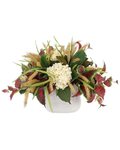 Creative Displays Modern Fall Centerpiece With Cream Hydrangeas & Red Ivy In Beige