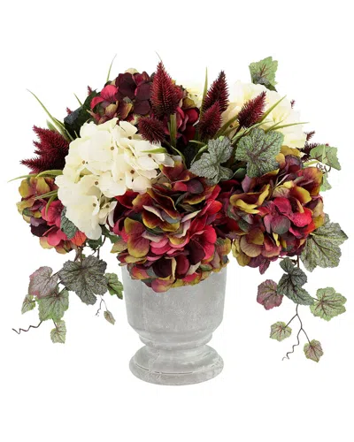 Creative Displays Modern Fall Centerpiece With Red Hydrangeas & Ivy In Stone  Pot In White