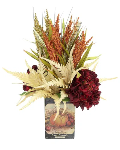 Creative Displays Modern Fall Floral With Cream Fern & Burgundy Hydrangeas In  Decorative Pot In Red