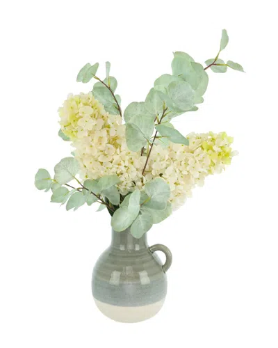 Creative Displays Modern Farmhouse Arrangement With Hydrangeas & Eucalyptus In Ceramic Vase In Green