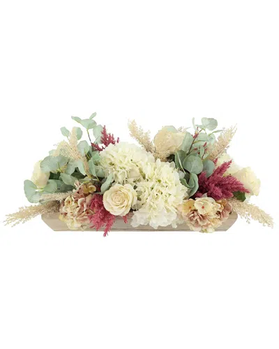 Creative Displays Modern Farmhouse Centerpiece With Cream Roses & Eucalyptus In Pink