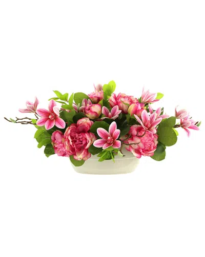 Creative Displays Modern Peony & Magnolia Arrangement In A Ceramic Pot In Pink