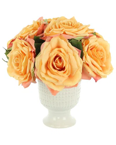 Creative Displays Orange Roses Arranged In White Ceramic Pedestal Vase